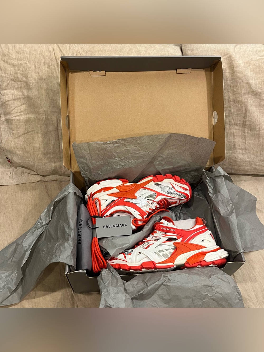 $1200 Balenciaga Track.2 Runners Sneaker, White Red Grey - Picture 13 of 14